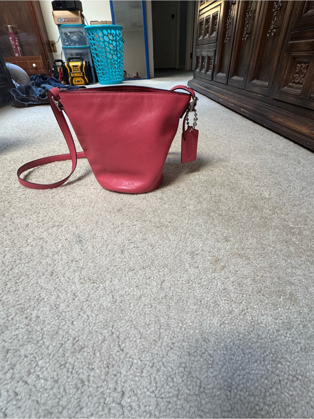 Coach Coral Leather Crossbody Bucket Bag